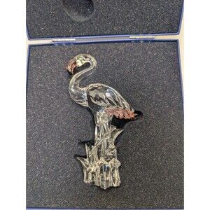 Swarovski Crystal Flamingo Figurine Pink Accents Green Eyes w Inner & Outer Box